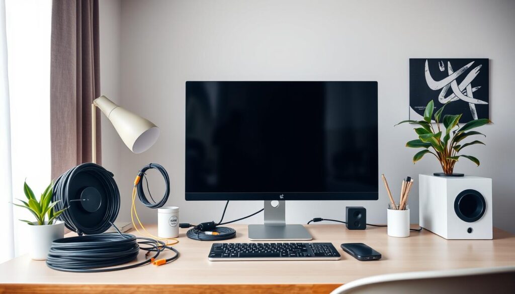 Cable management for remote work desk setup