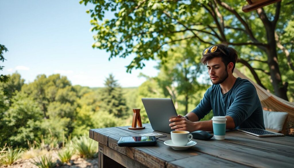 Digital nomad using outdoor connectivity solutions