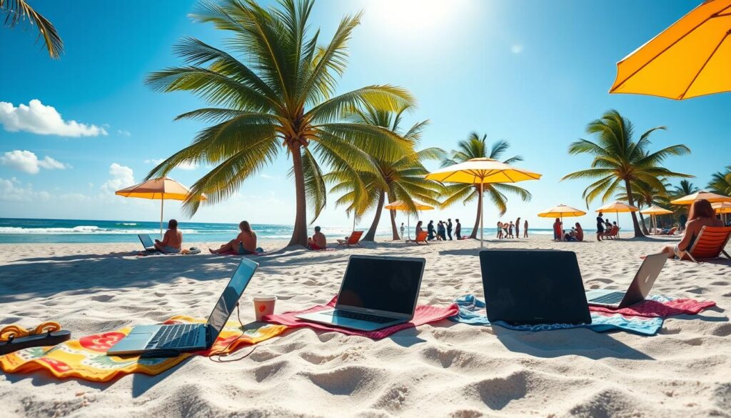 Remote work beach collaboration