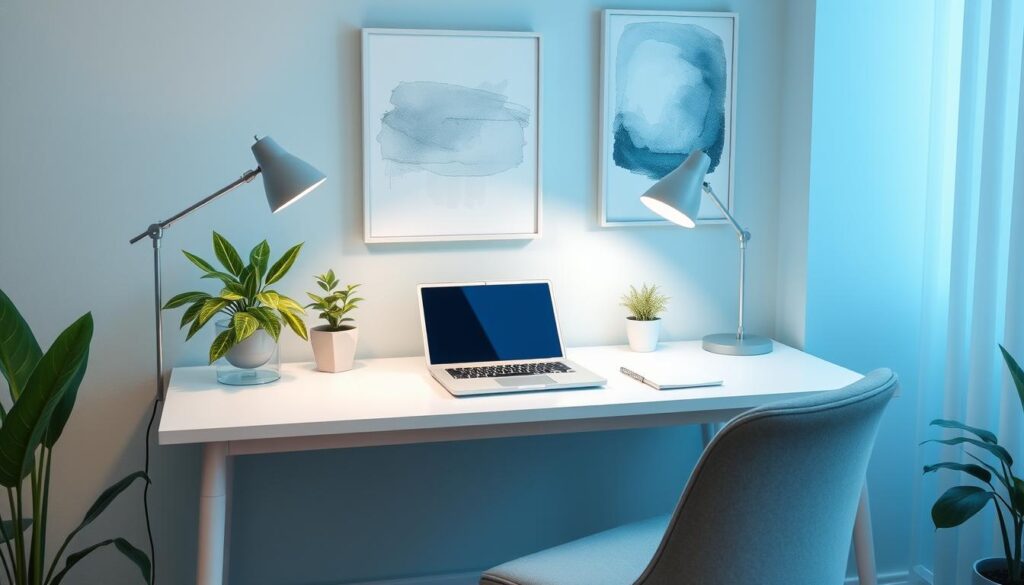 Serene workspace with productivity-enhancing colors Serene workspace with productivity-enhancing colors