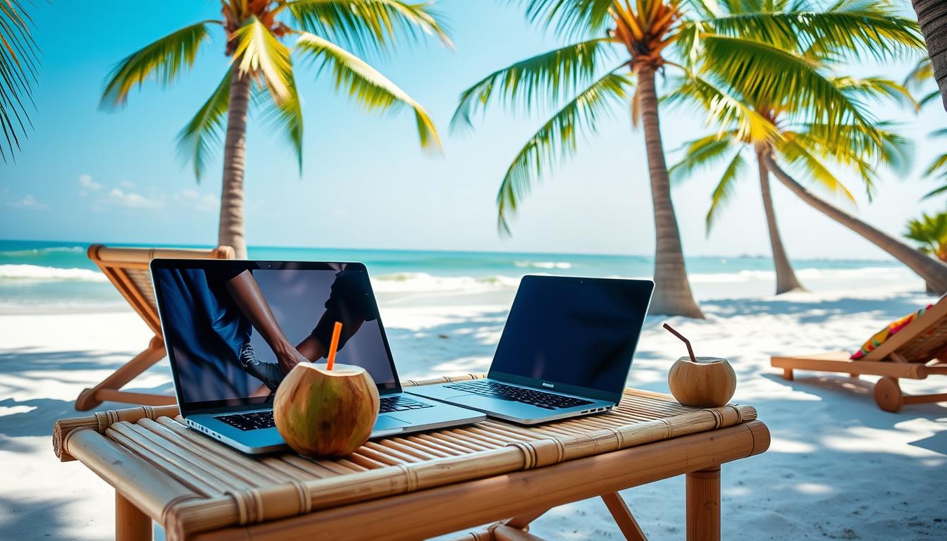 remote work beach